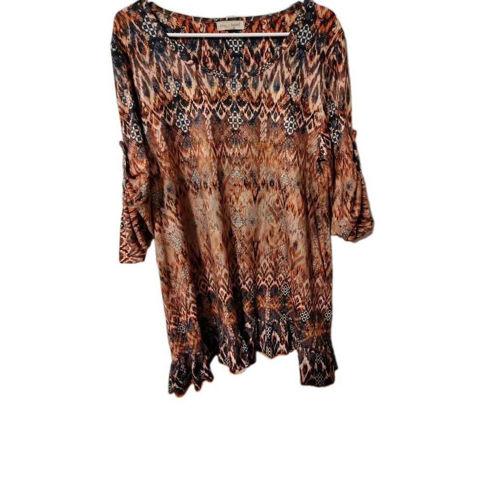 Bohemian Tunic Blouse Round Neckline Intricate Geometric. Very Soft Material L